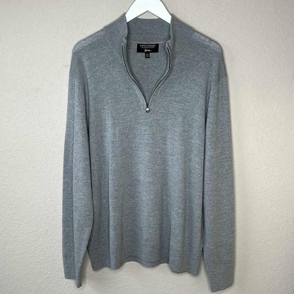 Banana Republic 100% Italian Merino‎ Wool by Baruffa Quarter Zip Sweater Size XL - Picture 4 of 13